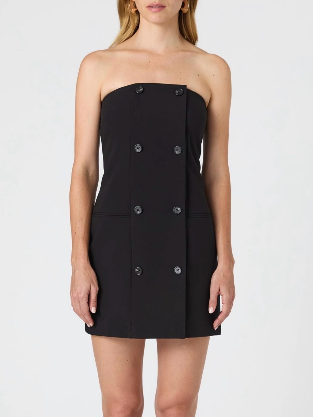 French Connection Black Strapless Double-Breasted Mini Dress